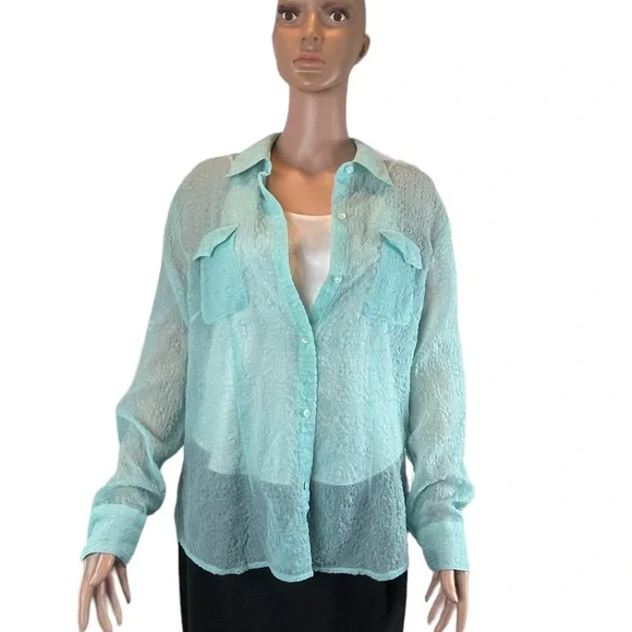 Evan-Picone Adjustable Sleeve Button Up, Mint |16 - Picture 3 of 16